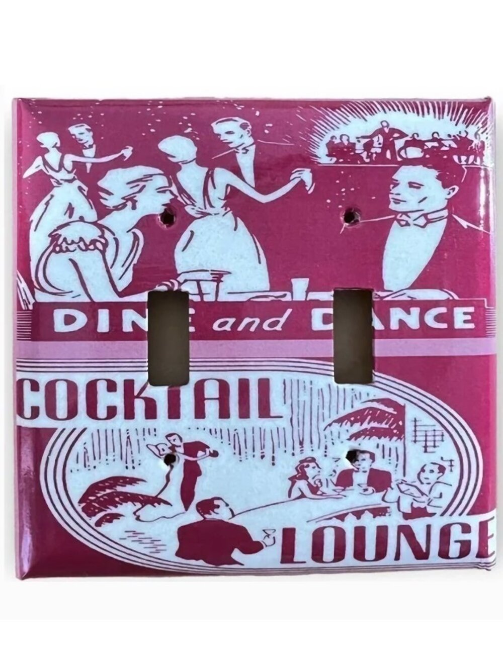 Handmade Retro Cocktail Lounge‎ Double Toggle Switch Plate Cover Pink Wall Decor